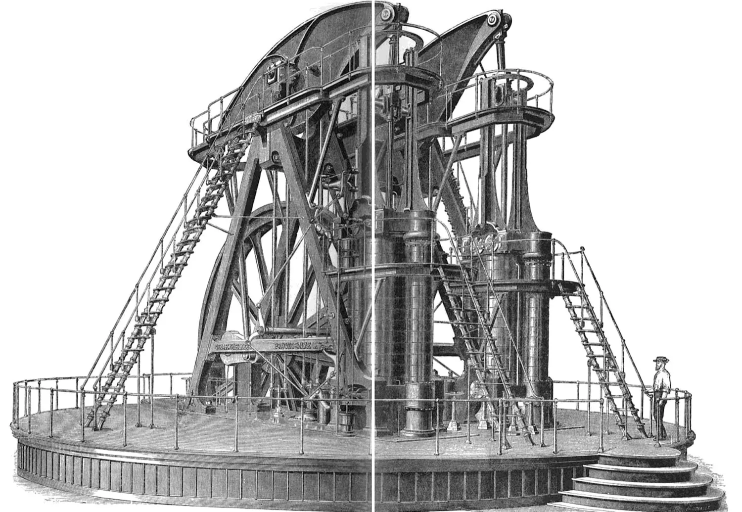 Wood engraving of the Corliss Centennial Engine, 1876
